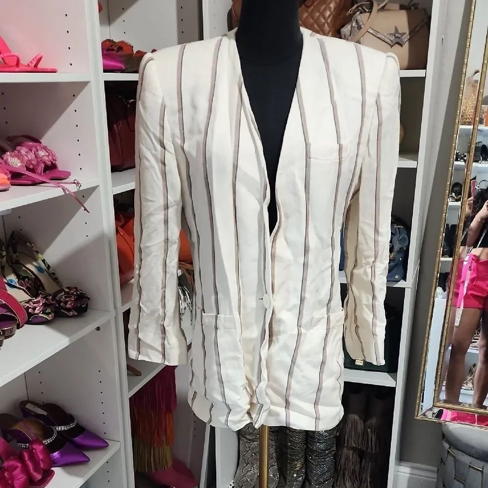 Chic Cream Striped Women's Blazer